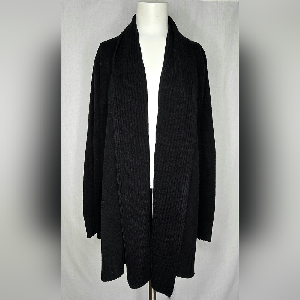 Nouveaux‎ Black Shawl Collar Cardigan Longline Ribbed Sweater EUC Size L